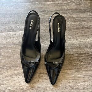 Cider Black Patent Pointed Slingback Pumps